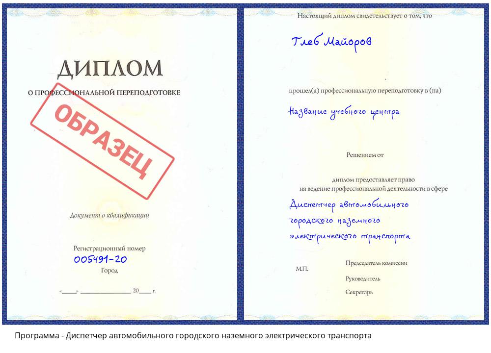 Диспетчер автомобильного городского наземного электрического транспорта Тайшет