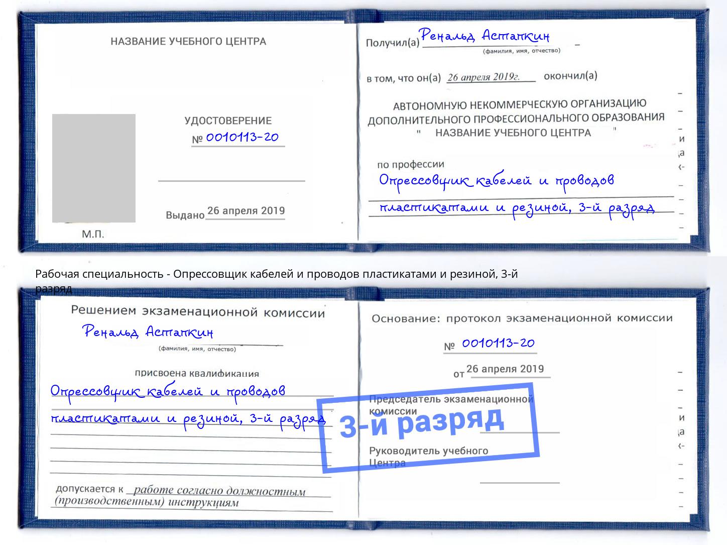 корочка 3-й разряд Опрессовщик кабелей и проводов пластикатами и резиной Тайшет