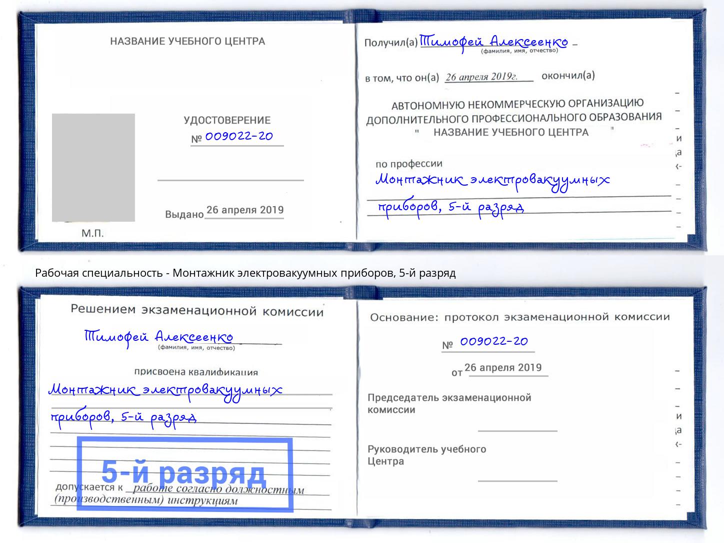 корочка 5-й разряд Монтажник электровакуумных приборов Тайшет