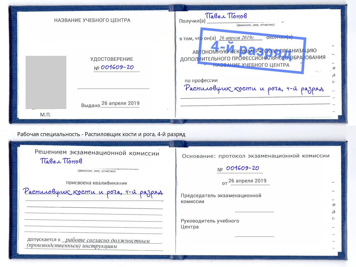 корочка 4-й разряд Распиловщик кости и рога Тайшет