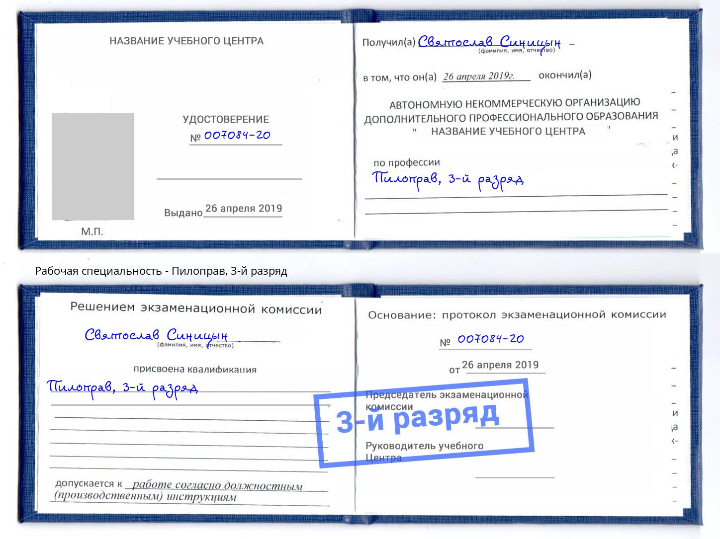 корочка 3-й разряд Пилоправ Тайшет